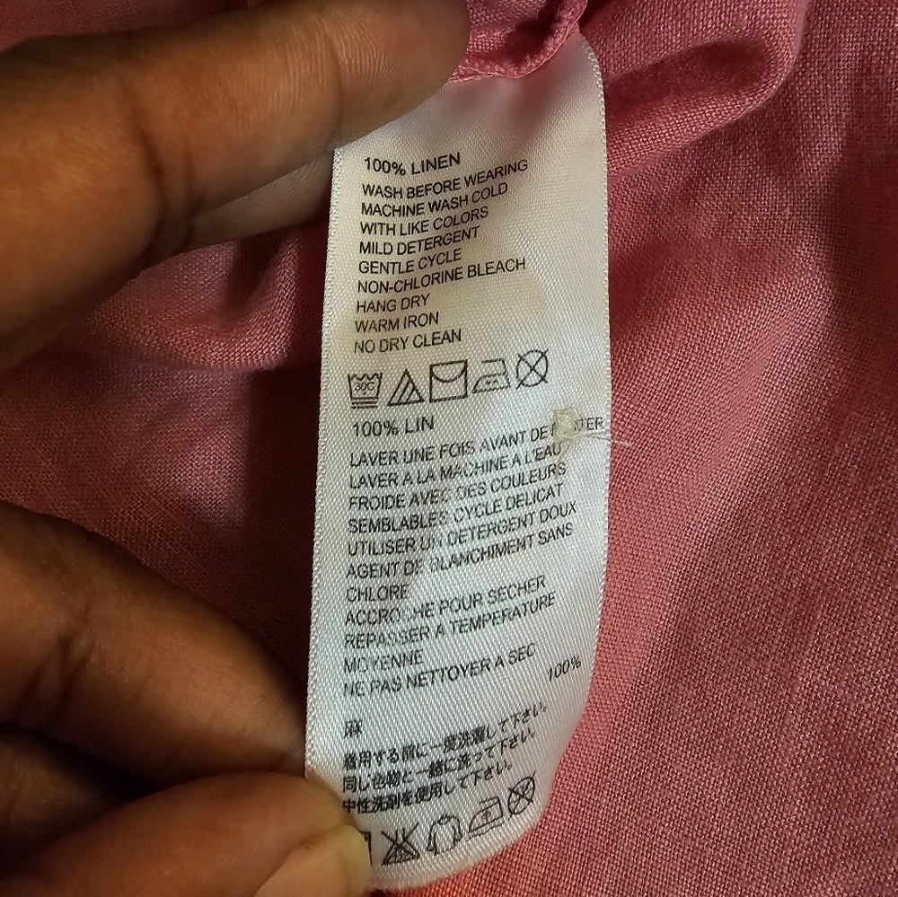 Tommy Bahama Linen Pink Casual Coastal Natural Lagenlook Button Top Size Large - Picture 5 of 6